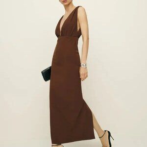 Reformation x Laura Harrier-Velda Stretch-Woven Maxi Dress Chocolate & Black NWT